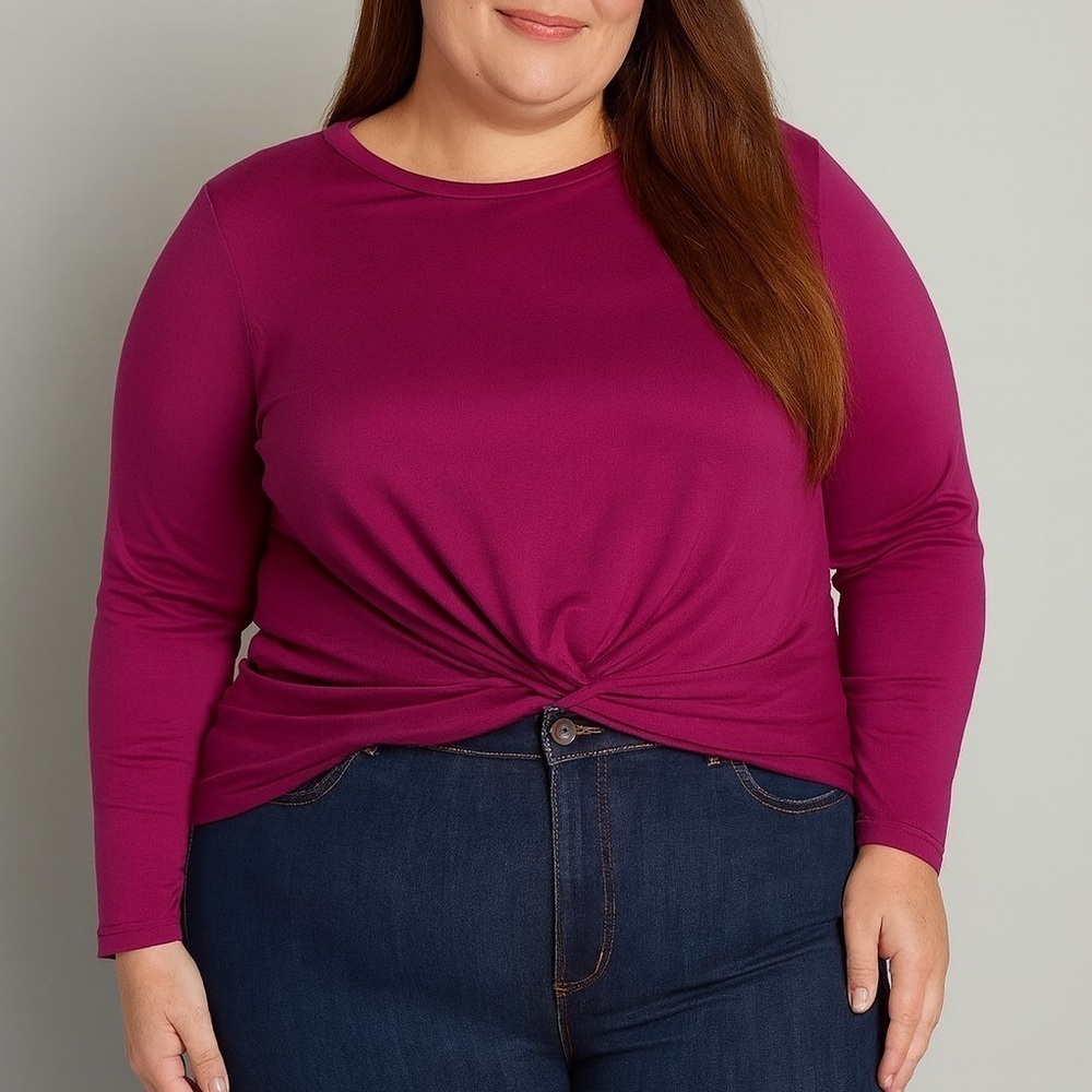 ModCloth Women's Plus Size Long Sleeve Twist Front Fuchsia Magenta Knit Top 4X